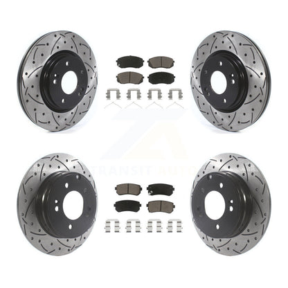 [Avant + Arrière] Kit de disque (percé rainuré revêtu) et plaquette (céramique) de frein pour 2015-2016 Hyundai Sonata GAS engine avec Manual Parking KDC-100379
