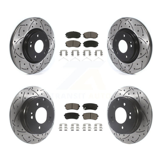 [Avant + Arrière] Kit de disque (percé rainuré revêtu) et plaquette (céramique) de frein pour 2015-2016 Hyundai Sonata GAS engine avec Manual Parking KDC-100379