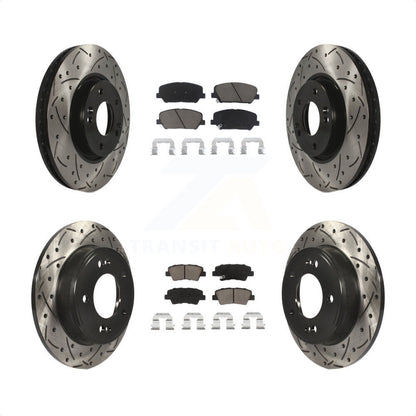 [Avant + Arrière] Kit de disque (percé rainuré revêtu) et plaquette (céramique) de frein pour Hyundai Veloster Kia Forte Koup KDC-100380 par Transit Auto