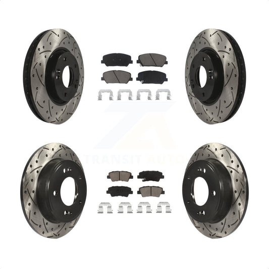 [Avant + Arrière] Kit de disque (percé rainuré revêtu) et plaquette (céramique) de frein pour Hyundai Veloster Kia Forte Koup KDC-100380 par Transit Auto