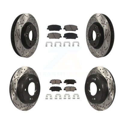 [Avant + Arrière] Kit de disque (percé rainuré revêtu) et plaquette (céramique) de frein pour Hyundai Veloster Kia Forte Koup KDC-100380
