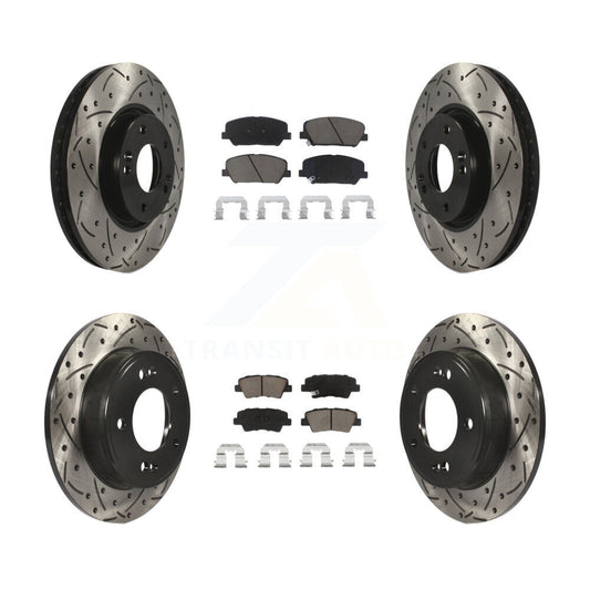 [Avant + Arrière] Kit de disque (percé rainuré revêtu) et plaquette (céramique) de frein pour Hyundai Veloster Kia Forte Koup KDC-100380