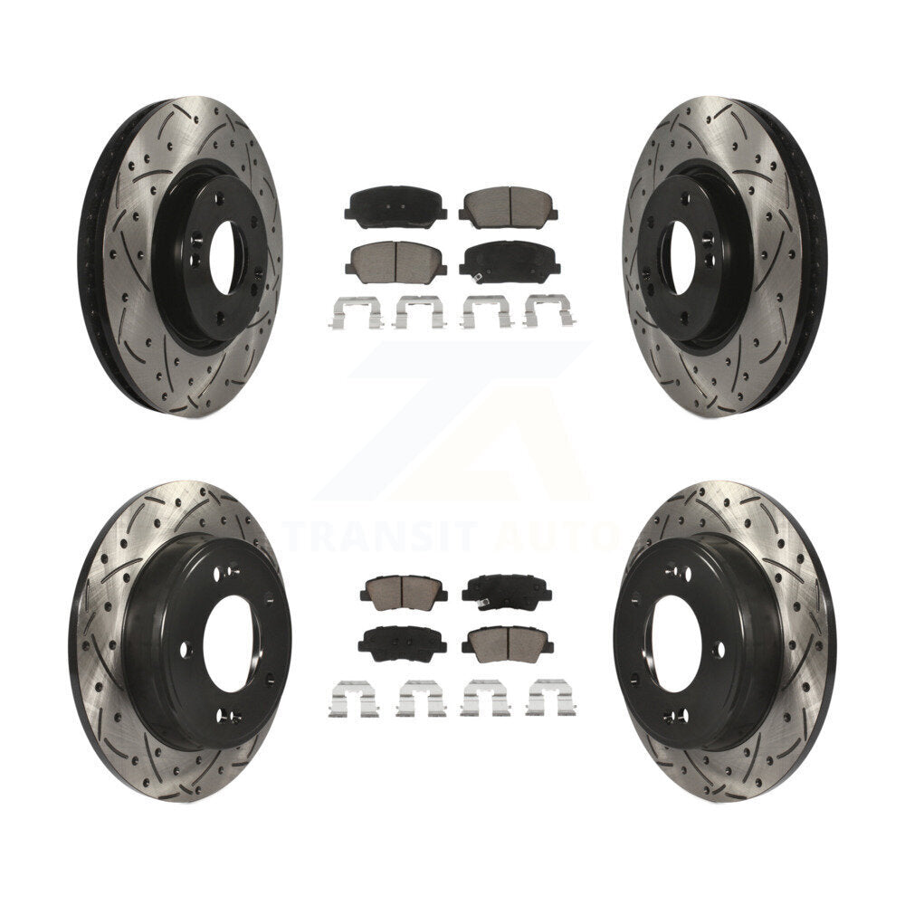 [Avant + Arrière] Kit de disque (percé rainuré revêtu) et plaquette (céramique) de frein pour Kia Forte Forte5 Koup KDC-100381