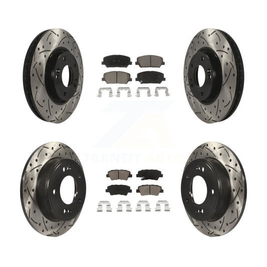 [Avant + Arrière] Kit de disque (percé rainuré revêtu) et plaquette (céramique) de frein pour Kia Forte Forte5 Koup KDC-100381