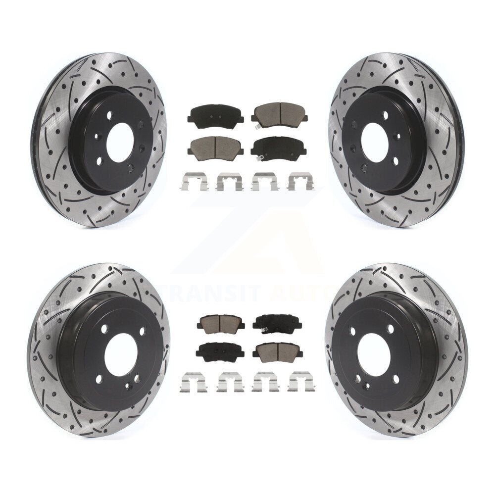 [Avant + Arrière] Kit de disque (percé rainuré revêtu) et plaquette (céramique) de frein pour Kia Rio KDC-100382