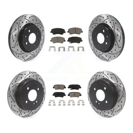 [Avant + Arrière] Kit de disque (percé rainuré revêtu) et plaquette (céramique) de frein pour Kia Rio KDC-100382
