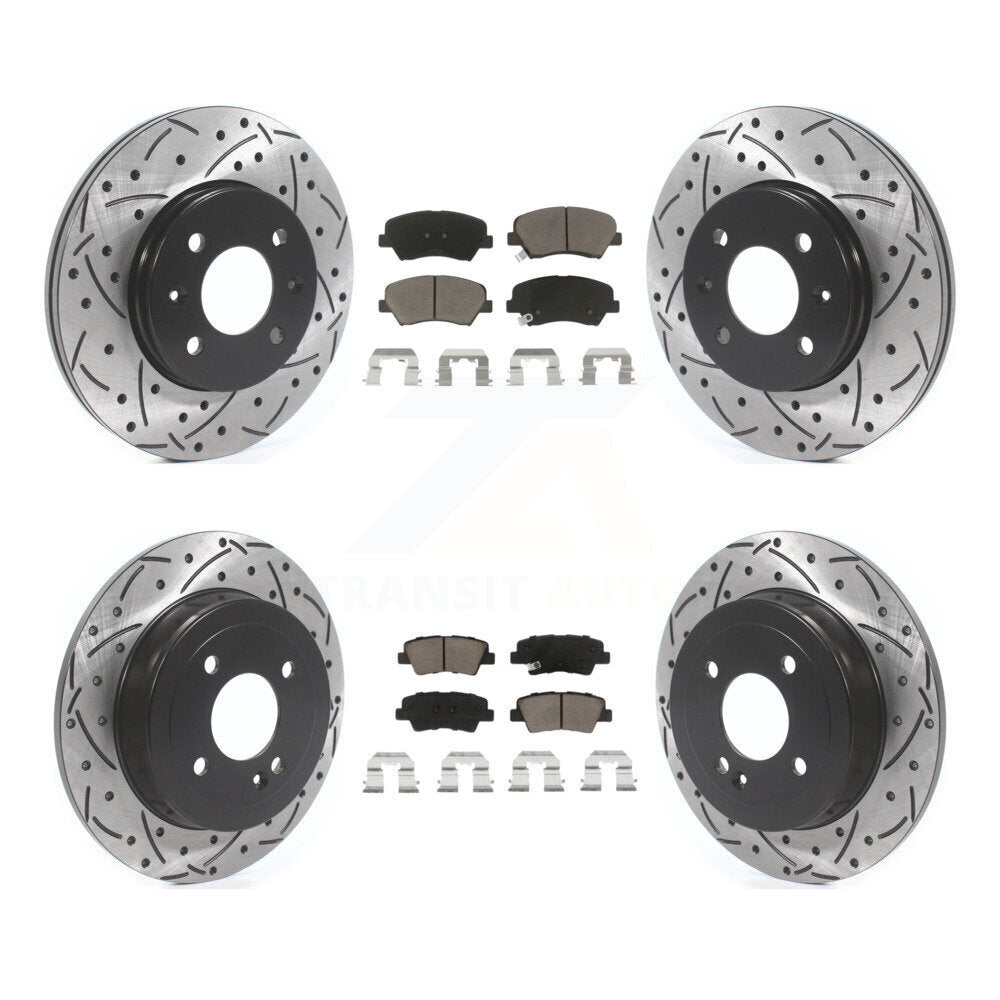 [Avant + Arrière] Kit de disque (percé rainuré revêtu) et plaquette (céramique) de frein pour Hyundai Accent Kia Rio KDC-100383
