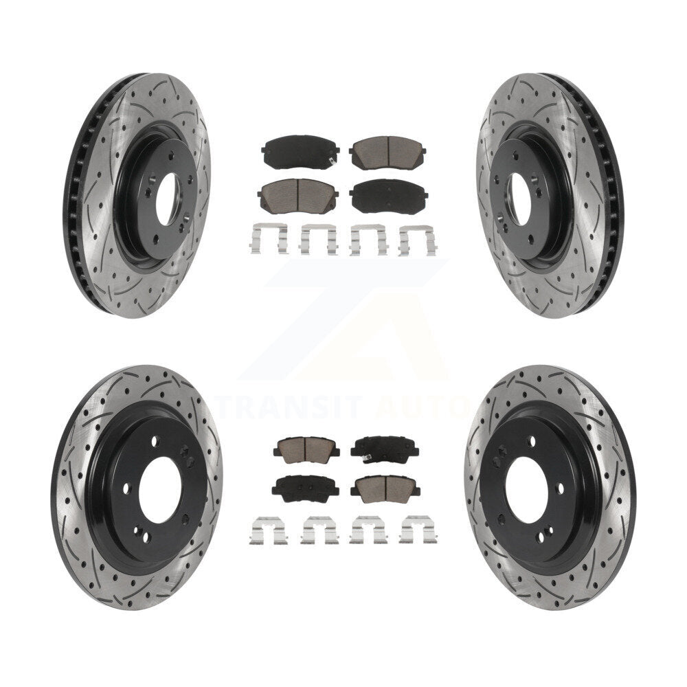 [Avant + Arrière] Kit de disque (percé rainuré revêtu) et plaquette (céramique) de frein pour Hyundai Sonata Kia Cadenza avec Electric Parking KDC-100384