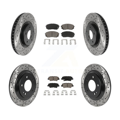 [Avant + Arrière] Kit de disque (percé rainuré revêtu) et plaquette (céramique) de frein pour Hyundai Sonata Kia Cadenza avec Electric Parking KDC-100384