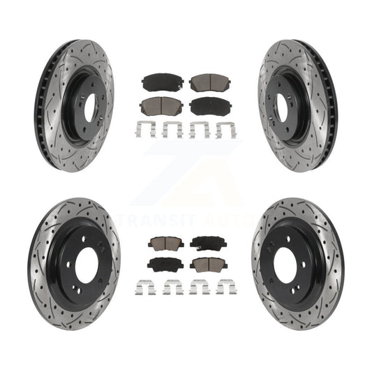[Avant + Arrière] Kit de disque (percé rainuré revêtu) et plaquette (céramique) de frein pour Hyundai Sonata Kia Cadenza avec Electric Parking KDC-100384