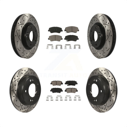 [Avant + Arrière] Kit de disque (percé rainuré revêtu) et plaquette (céramique) de frein pour 2015 Hyundai Veloster Tech RE FLEX SE KDC-100385 par Transit Auto