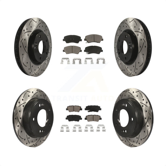[Avant + Arrière] Kit de disque (percé rainuré revêtu) et plaquette (céramique) de frein pour 2015 Hyundai Veloster Tech RE FLEX SE KDC-100385 par Transit Auto