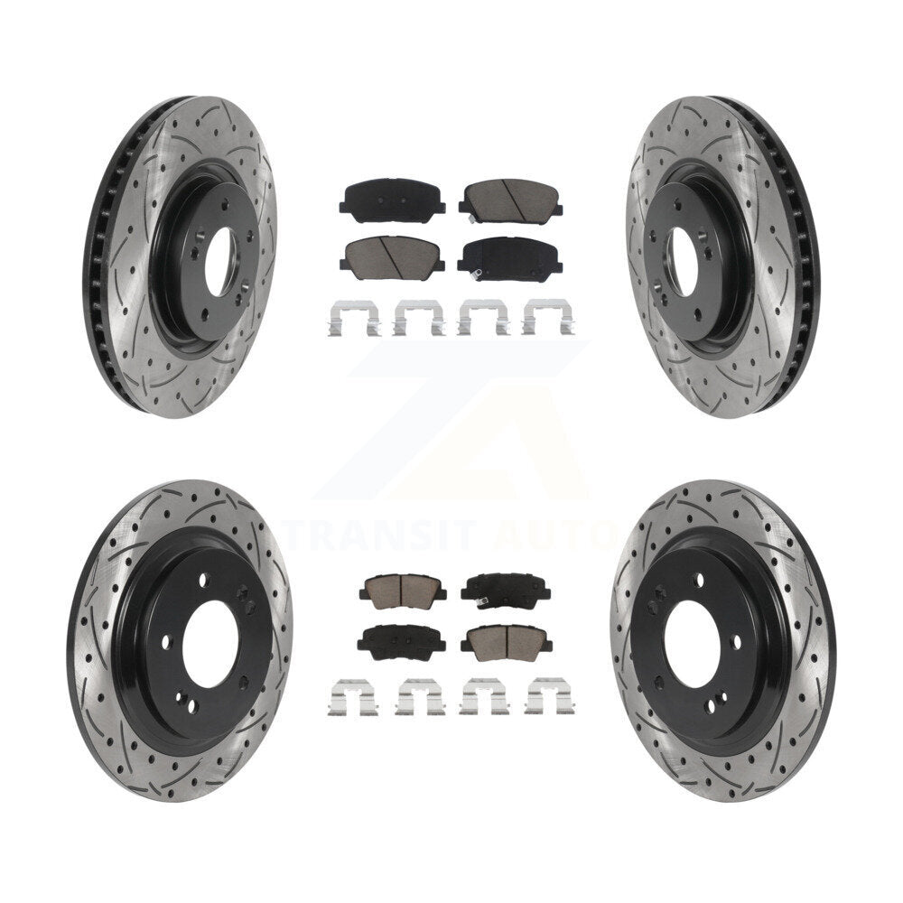 [Avant + Arrière] Kit de disque (percé rainuré revêtu) et plaquette (céramique) de frein pour 2013-2015 Kia Optima 2.0L avec Electric Parking KDC-100387