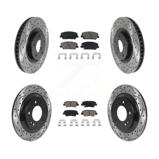 [Avant + Arrière] Kit de disque (percé rainuré revêtu) et plaquette (céramique) de frein pour 2013-2015 Kia Optima 2.0L avec Electric Parking KDC-100387