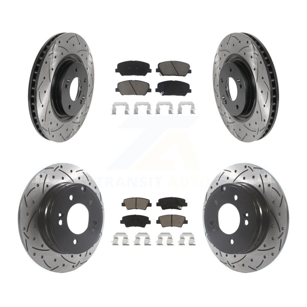 [Avant + Arrière] Kit de disque (percé rainuré revêtu) et plaquette (céramique) de frein pour Kia Optima 2.0L KDC-100389