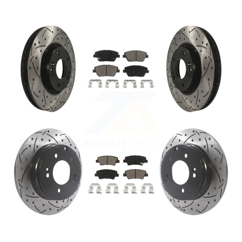[Avant + Arrière] Kit de disque (percé rainuré revêtu) et plaquette (céramique) de frein pour Hyundai Sonata Kia Optima KDC-100390