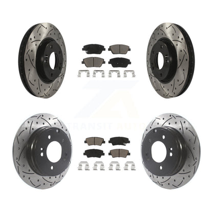 [Avant + Arrière] Kit de disque (percé rainuré revêtu) et plaquette (céramique) de frein pour Hyundai Sonata Kia Optima KDC-100390