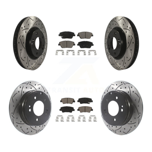 [Avant + Arrière] Kit de disque (percé rainuré revêtu) et plaquette (céramique) de frein pour Hyundai Sonata Kia Optima KDC-100390