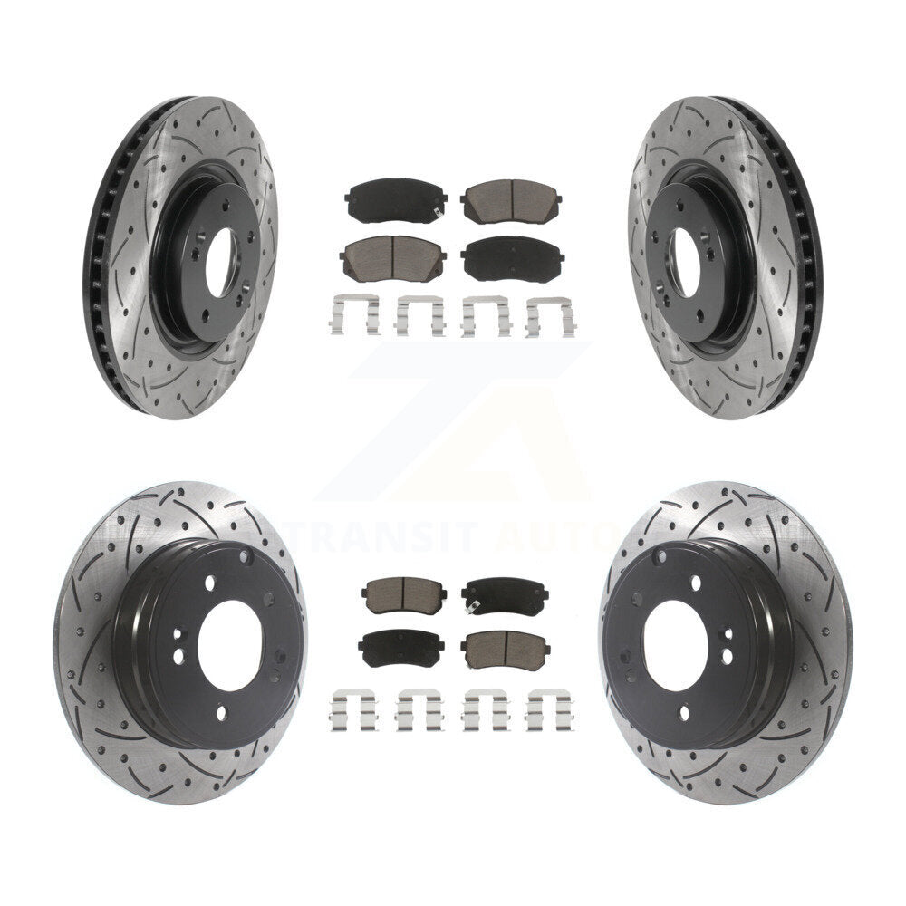 [Avant + Arrière] Kit de disque (percé rainuré revêtu) et plaquette (céramique) de frein pour Hyundai Tucson Kia Cadenza KDC-100393