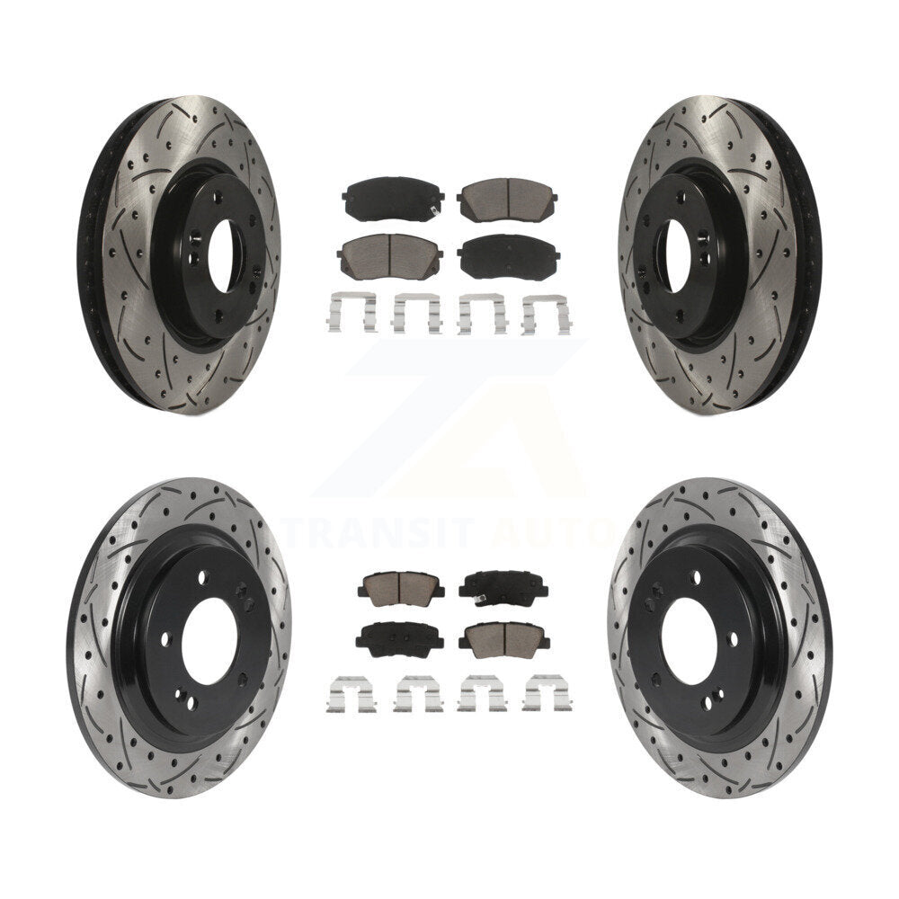 [Avant + Arrière] Kit de disque (percé rainuré revêtu) et plaquette (céramique) de frein pour Kia Soul EV KDC-100394
