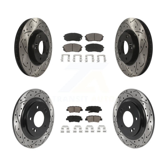[Avant + Arrière] Kit de disque (percé rainuré revêtu) et plaquette (céramique) de frein pour Kia Soul EV KDC-100394