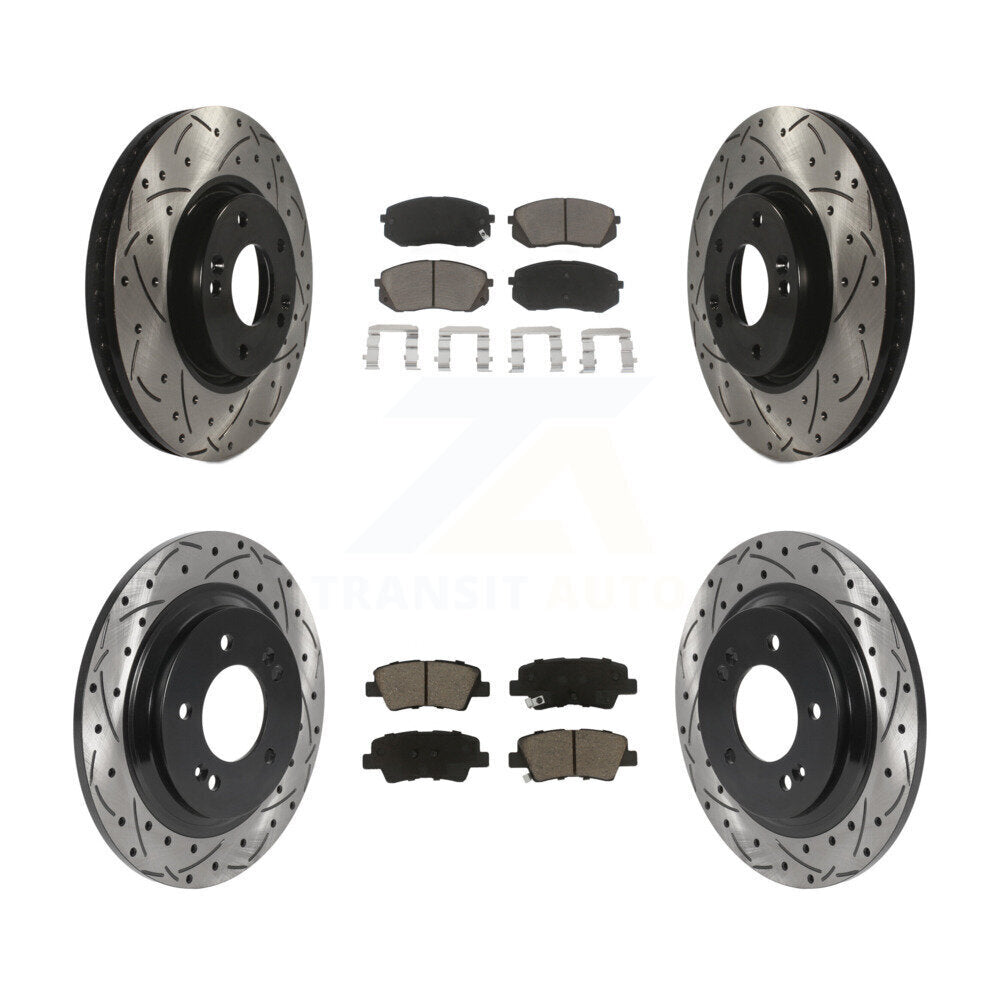 [Avant + Arrière] Kit de disque (percé rainuré revêtu) et plaquette (céramique) de frein pour 2016 Kia Soul EV From Chassis VIN #160921 KDC-100395
