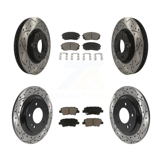 [Avant + Arrière] Kit de disque (percé rainuré revêtu) et plaquette (céramique) de frein pour 2016 Kia Soul EV From Chassis VIN #160921 KDC-100395