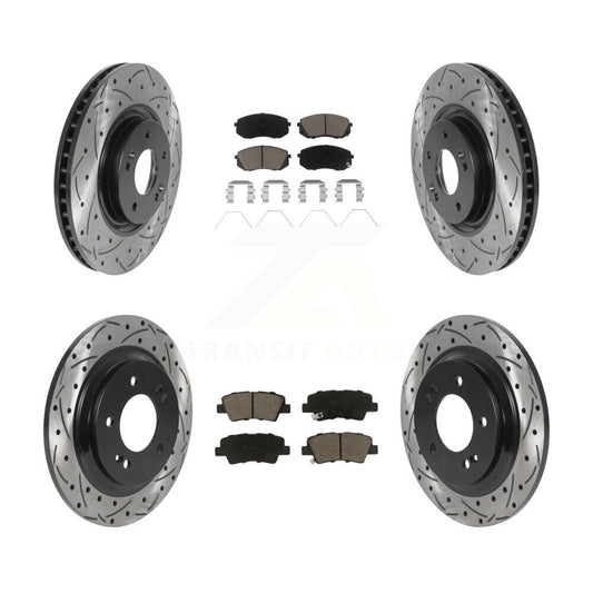 [Avant + Arrière] Kit de disque (percé rainuré revêtu) et plaquette (céramique) de frein pour Kia Optima avec Electric Parking KDC-100397