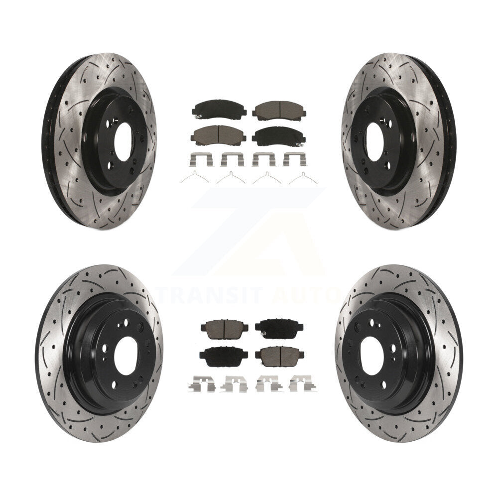 [Avant + Arrière] Kit de disque (percé rainuré revêtu) et plaquette (céramique) de frein pour 2009-2014 Acura TL KDC-100403
