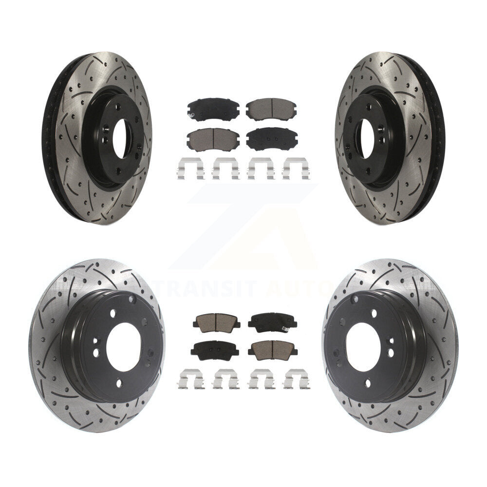 [Avant + Arrière] Kit de disque (percé rainuré revêtu) et plaquette (céramique) de frein pour Hyundai Sonata 3.3L KDC-100405
