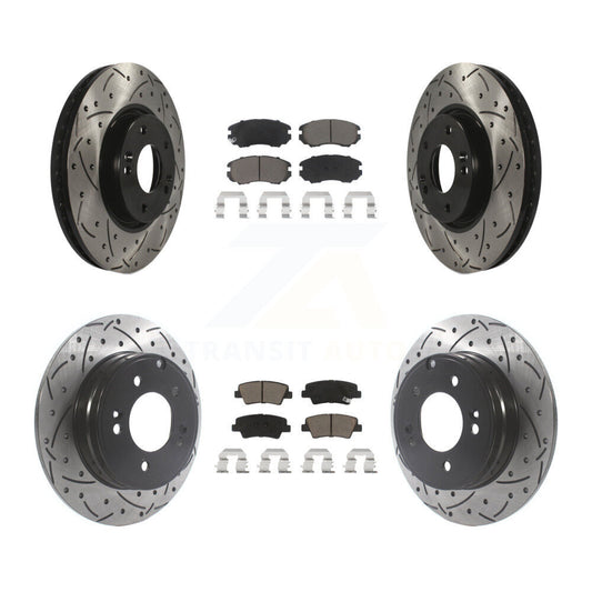 [Avant + Arrière] Kit de disque (percé rainuré revêtu) et plaquette (céramique) de frein pour Hyundai Sonata 3.3L KDC-100405