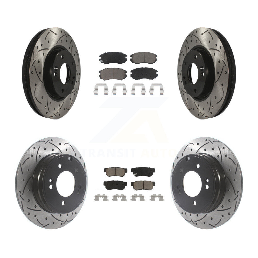 [Avant + Arrière] Kit de disque (percé rainuré revêtu) et plaquette (céramique) de frein pour Hyundai Sonata 3.3L KDC-100406
