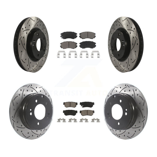 [Avant + Arrière] Kit de disque (percé rainuré revêtu) et plaquette (céramique) de frein pour Hyundai Sonata 3.3L KDC-100406