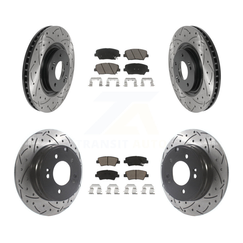 [Avant + Arrière] Kit de disque (percé rainuré revêtu) et plaquette (céramique) de frein pour Hyundai Azera KDC-100407