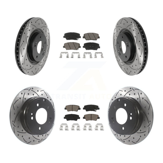 [Avant + Arrière] Kit de disque (percé rainuré revêtu) et plaquette (céramique) de frein pour Hyundai Azera KDC-100407