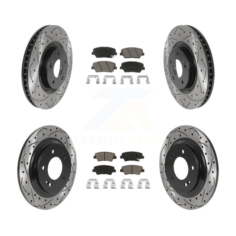 [Avant + Arrière] Kit de disque (percé rainuré revêtu) et plaquette (céramique) de frein pour 2016-2017 Hyundai Azera Limited KDC-100408