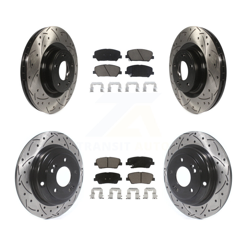 [Avant + Arrière] Kit de disque (percé rainuré revêtu) et plaquette (céramique) de frein pour Hyundai Genesis Coupe KDC-100410
