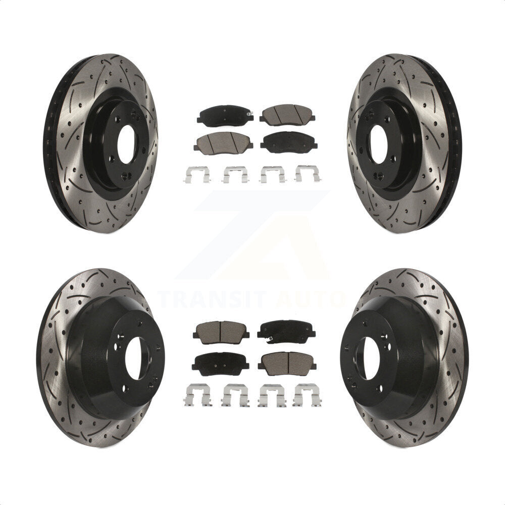 [Avant + Arrière] Kit de disque (percé rainuré revêtu) et plaquette (céramique) de frein pour 2013-2016 Hyundai Santa Fe XL 3.3L KDC-100412 par Transit Auto