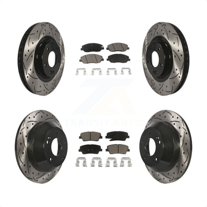 [Avant + Arrière] Kit de disque (percé rainuré revêtu) et plaquette (céramique) de frein pour 2013-2016 Hyundai Santa Fe XL 3.3L KDC-100412 par Transit Auto