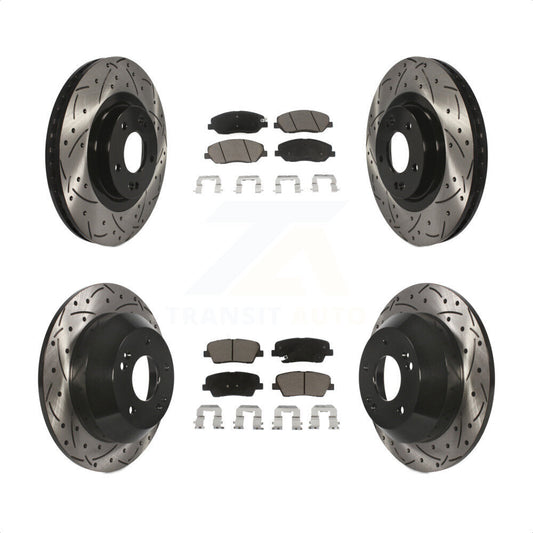 [Avant + Arrière] Kit de disque (percé rainuré revêtu) et plaquette (céramique) de frein pour 2013-2016 Hyundai Santa Fe XL 3.3L KDC-100412 par Transit Auto