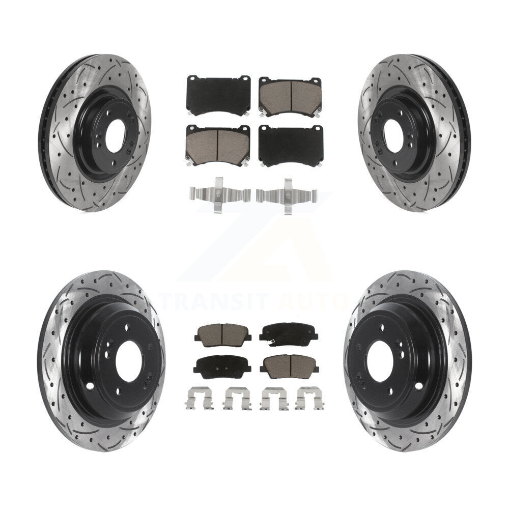 [Avant + Arrière] Kit de disque (percé rainuré revêtu) et plaquette (céramique) de frein pour Hyundai Genesis 4.6L KDC-100413