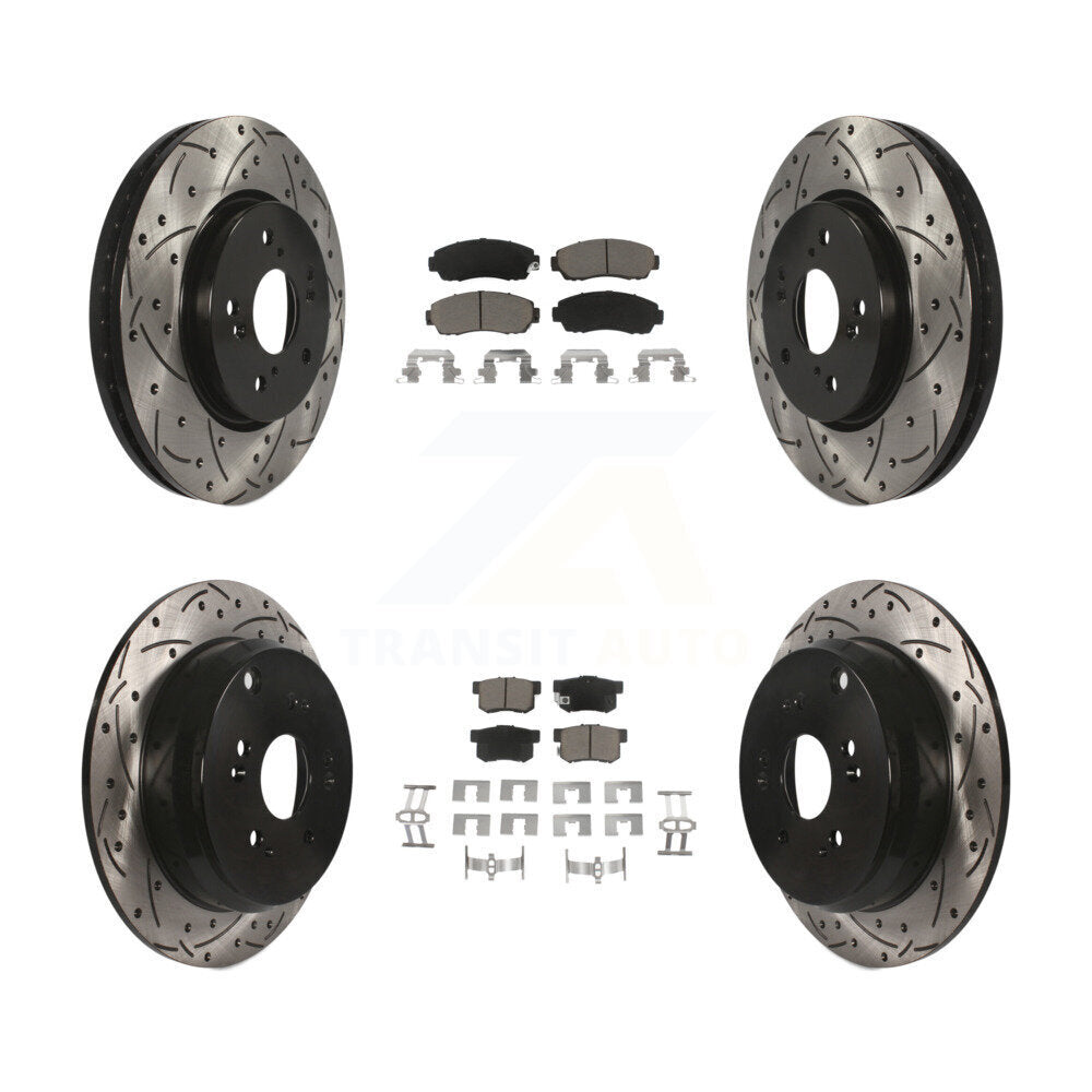 [Avant + Arrière] Kit de disque (percé rainuré revêtu) et plaquette (céramique) de frein pour Acura RDX KDC-100414
