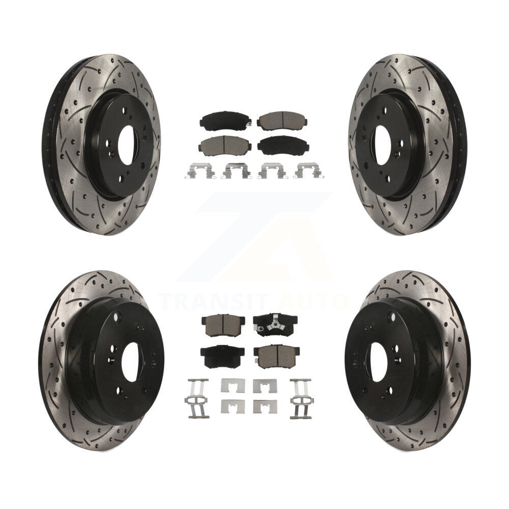 [Avant + Arrière] Kit de disque (percé rainuré revêtu) et plaquette (céramique) de frein pour Honda CR-V Acura RDX KDC-100415