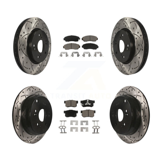[Avant + Arrière] Kit de disque (percé rainuré revêtu) et plaquette (céramique) de frein pour Honda CR-V Acura RDX KDC-100415