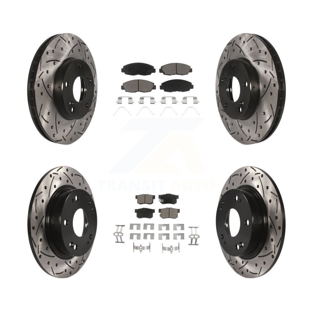 [Avant + Arrière] Kit de disque (percé rainuré revêtu) et plaquette (céramique) de frein pour 2014-2015 Honda Civic Touring KDC-100416