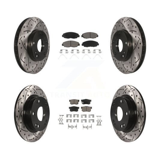 [Avant + Arrière] Kit de disque (percé rainuré revêtu) et plaquette (céramique) de frein pour 2014-2015 Honda Civic Touring KDC-100416