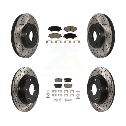 [Avant + Arrière] Kit de disque (percé rainuré revêtu) et plaquette (céramique) de frein pour Honda Civic Acura ILX KDC-100417