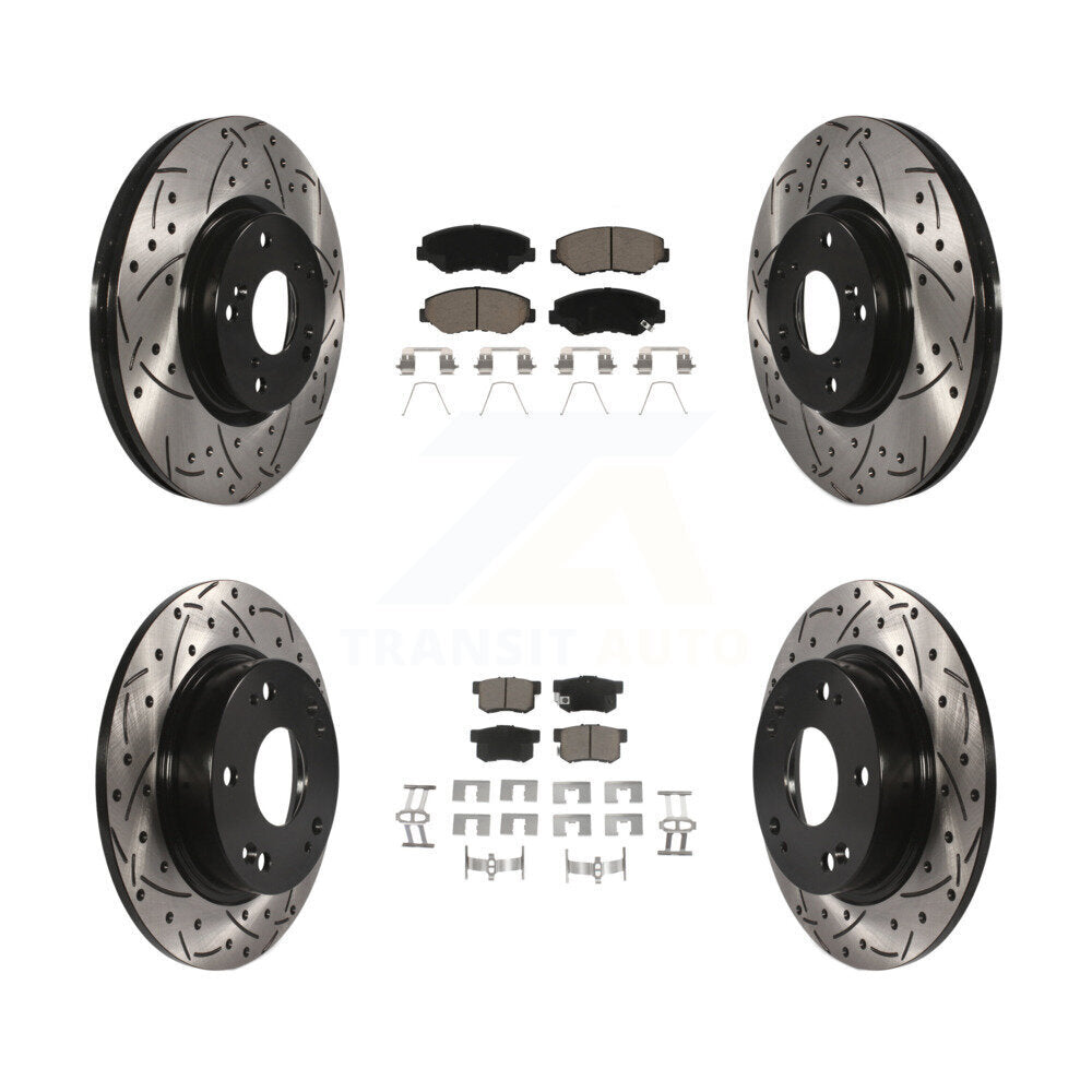 [Avant + Arrière] Kit de disque (percé rainuré revêtu) et plaquette (céramique) de frein pour Honda Civic Acura ILX KDC-100418