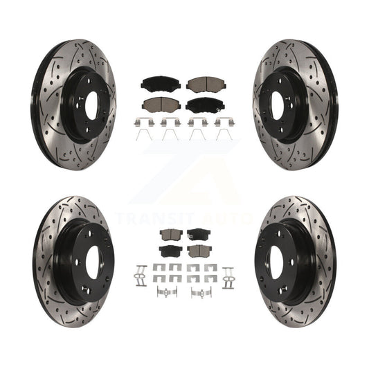 [Avant + Arrière] Kit de disque (percé rainuré revêtu) et plaquette (céramique) de frein pour Honda Civic Acura ILX KDC-100418
