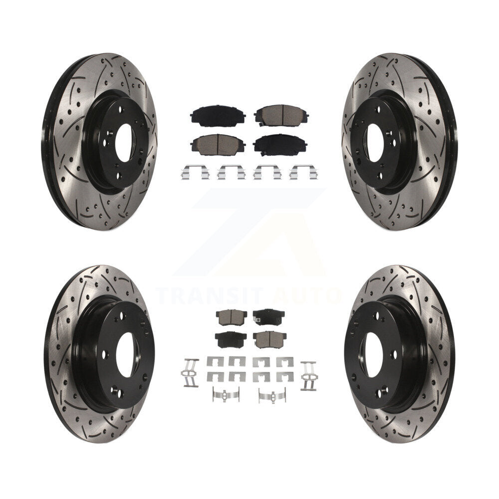 [Avant + Arrière] Kit de disque (percé rainuré revêtu) et plaquette (céramique) de frein pour Honda Civic Acura CSX KDC-100420